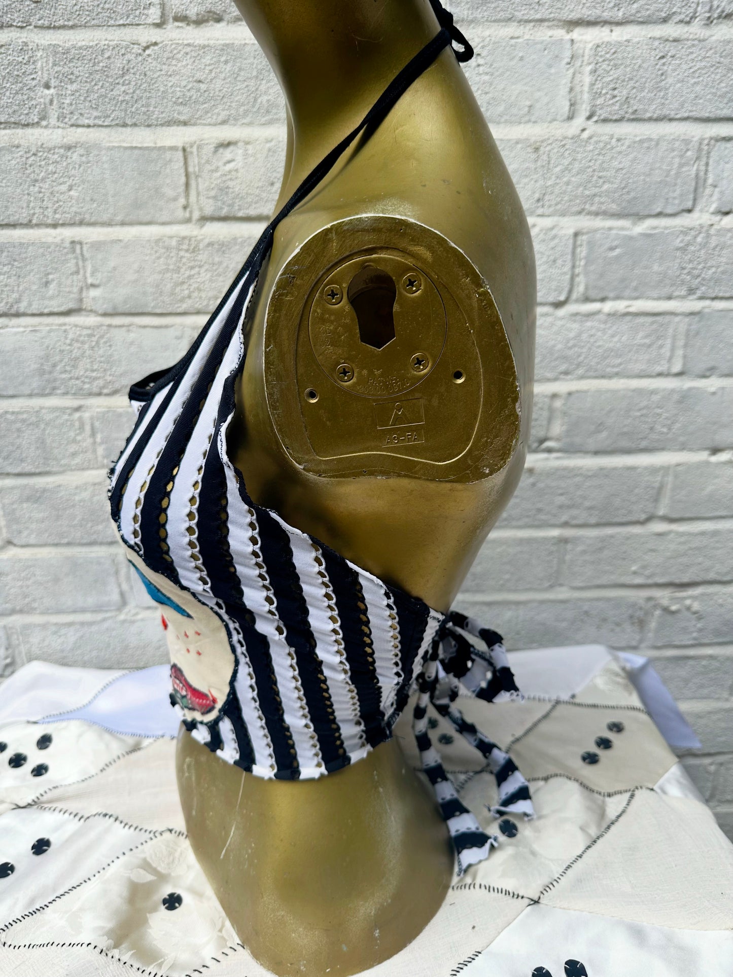 Clown Face Appliqué Striped Halter Neck Top