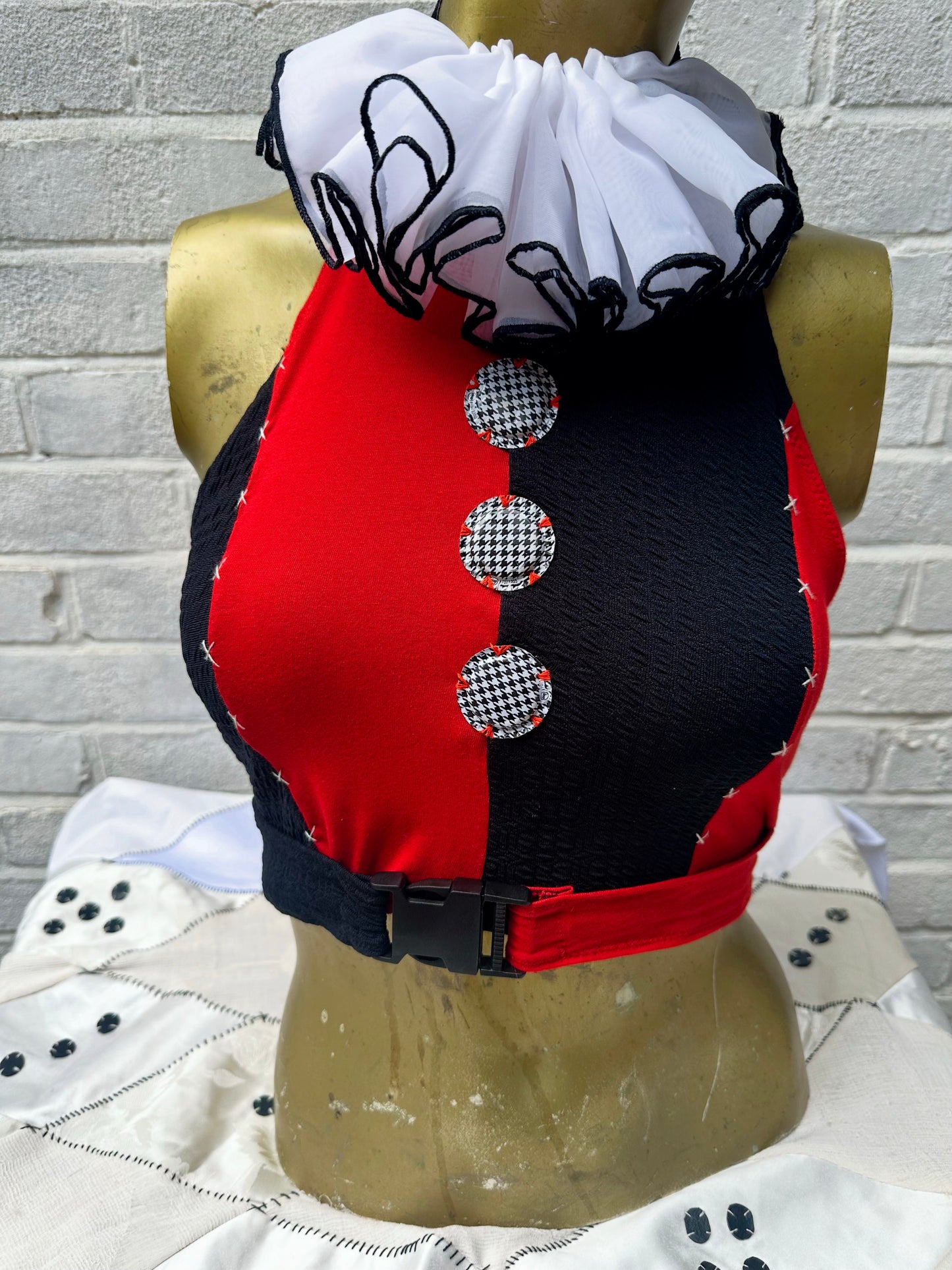 Red & Black Ruffle Neck Halter