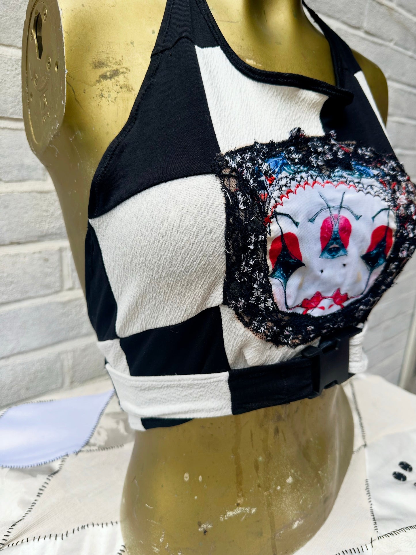 Chequered Mask Mirrored Halterneck