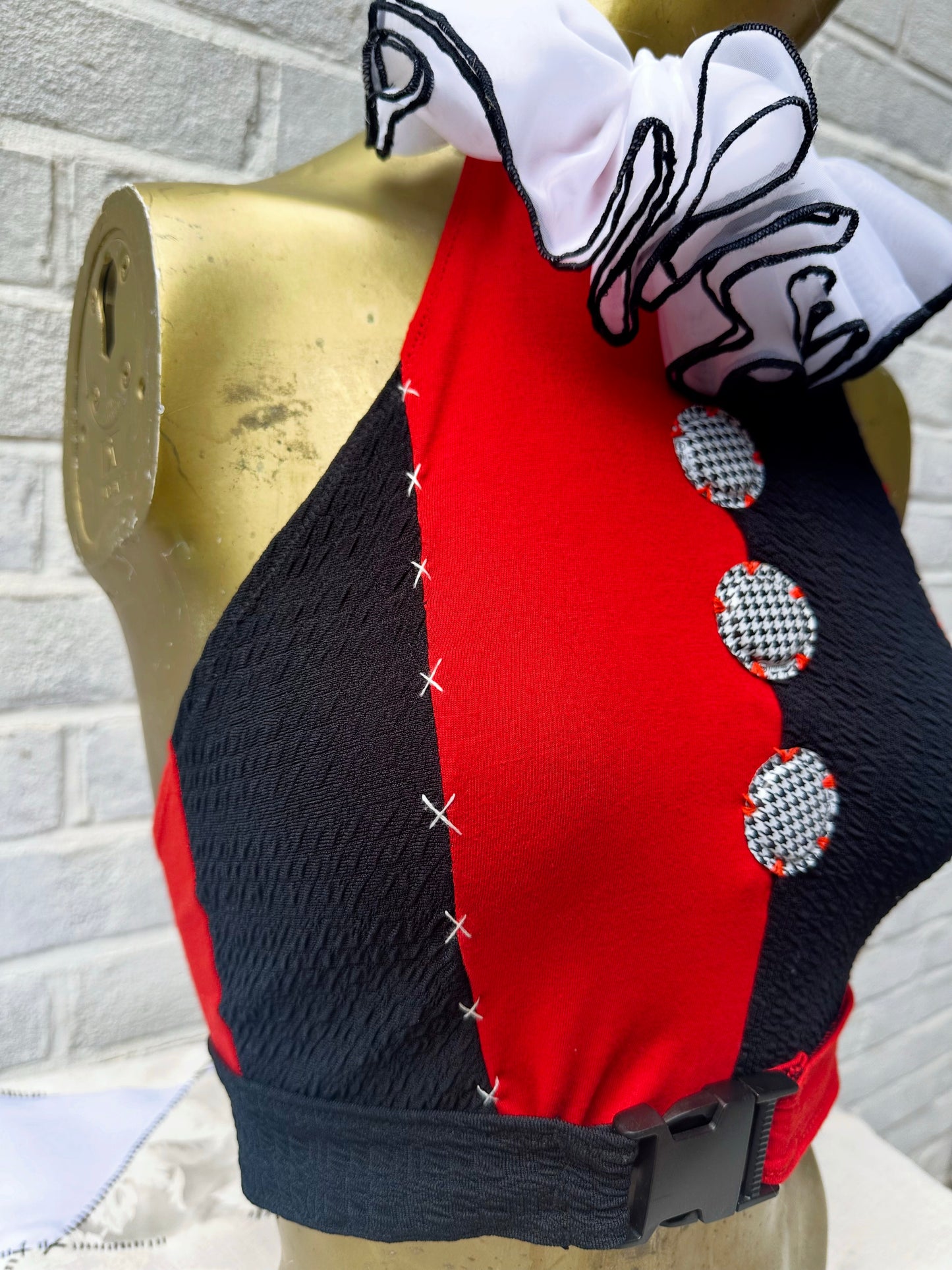 Red & Black Ruffle Neck Halter