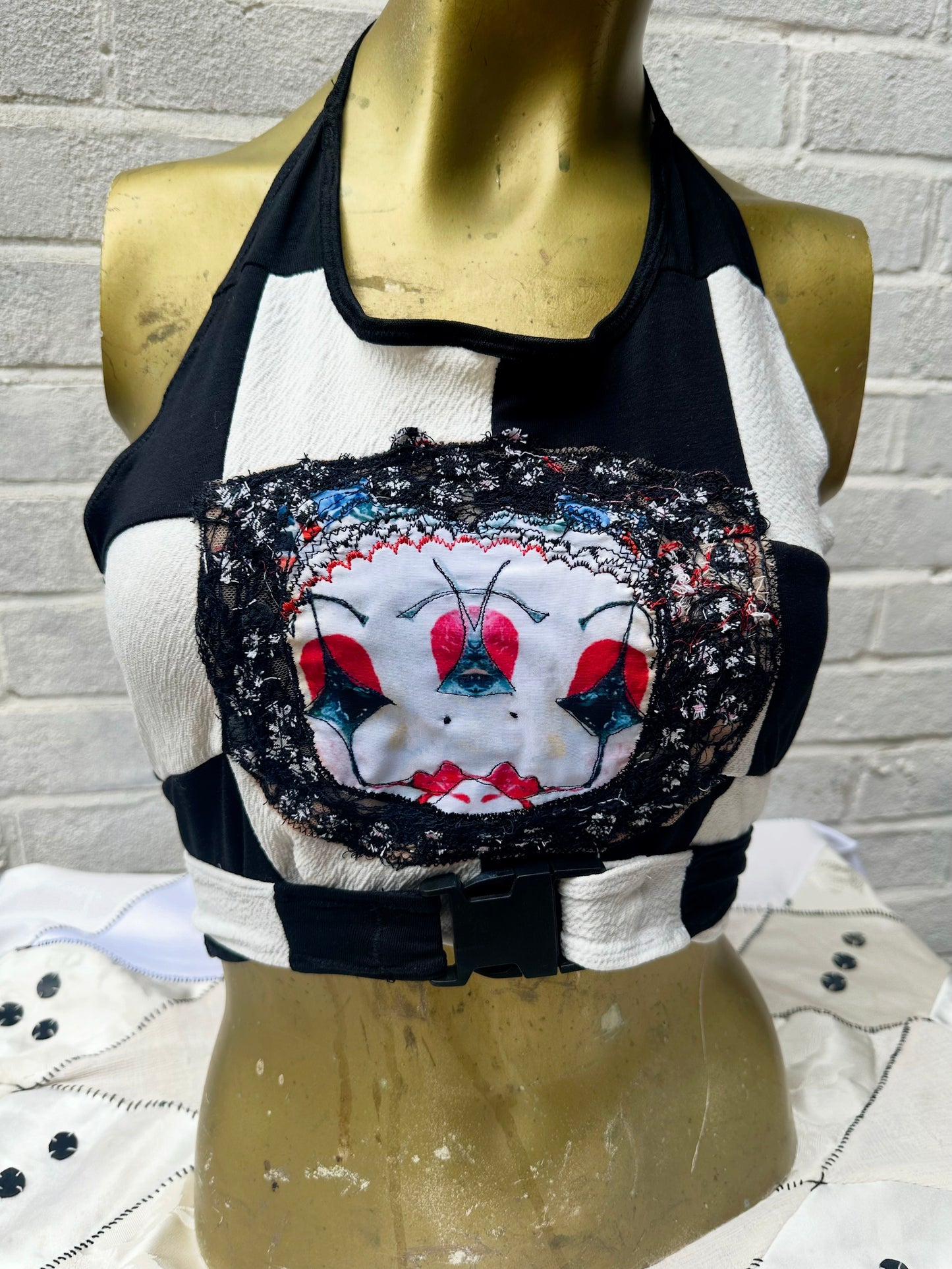Chequered Mask Mirrored Halterneck