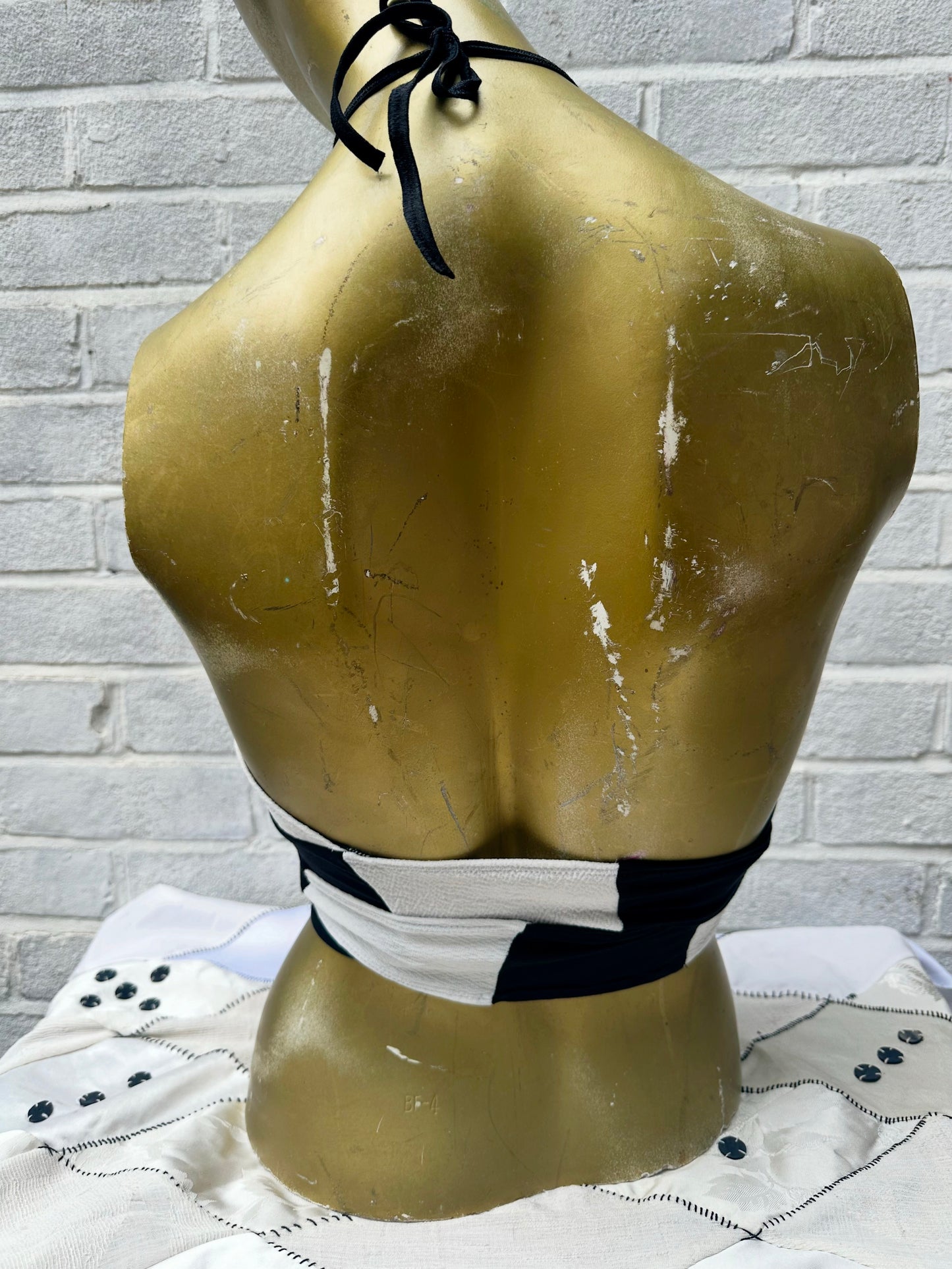 Chequered Mask Mirrored Halterneck