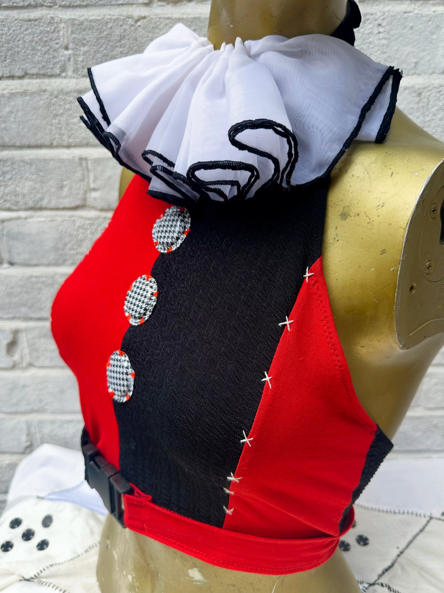 Red & Black Ruffle Neck Halter