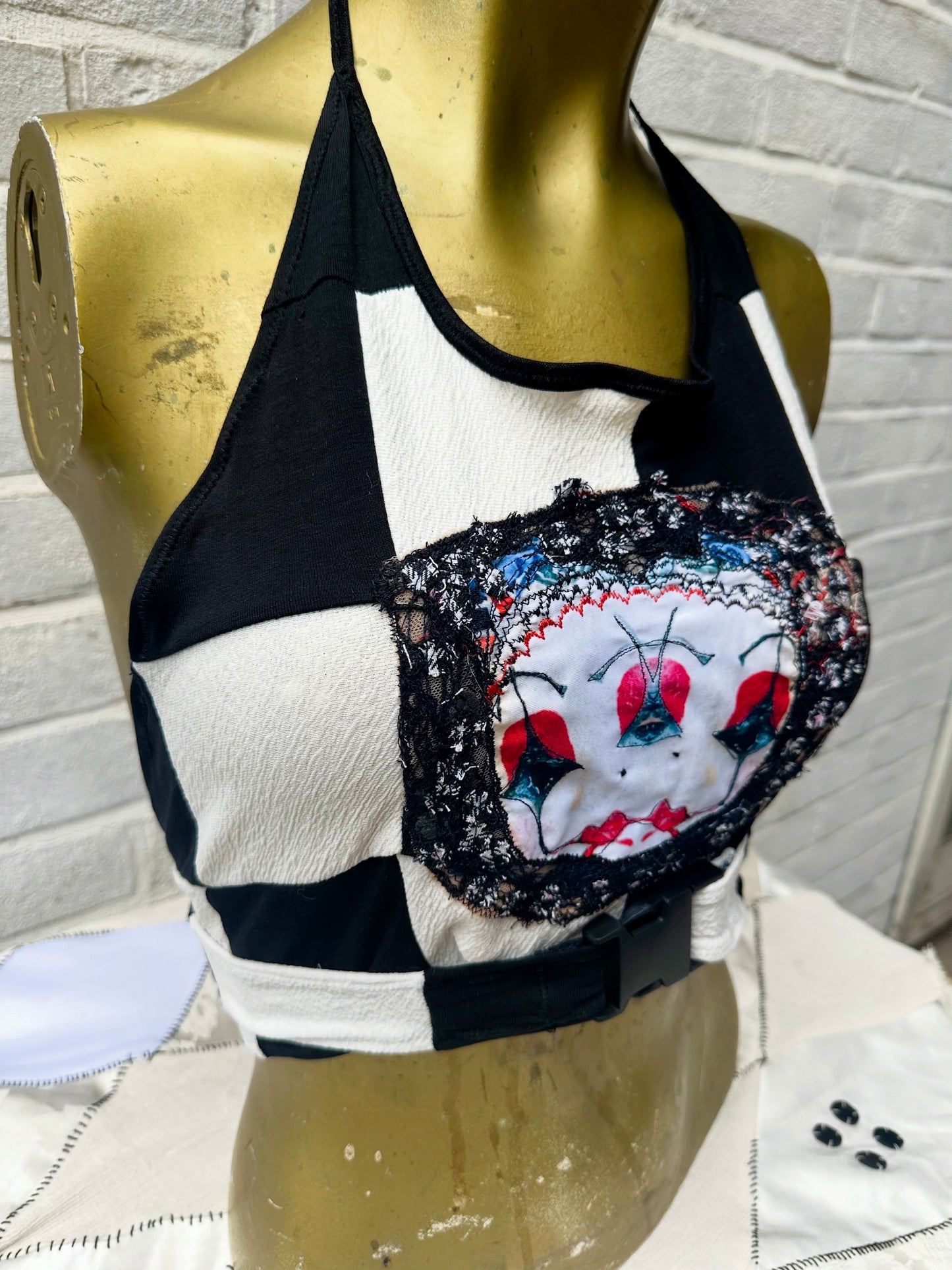 Chequered Mask Mirrored Halterneck