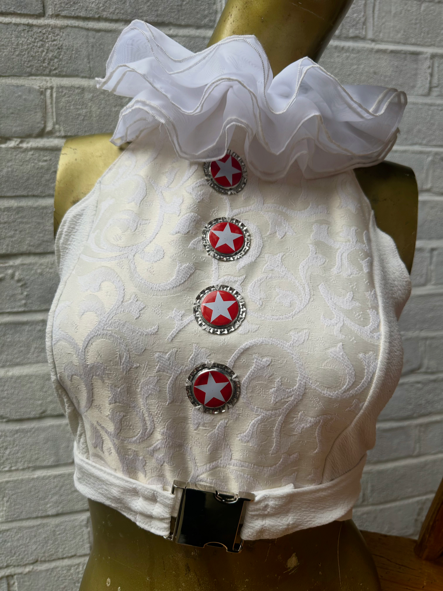 4 Star button Neck Ruff Halter Top