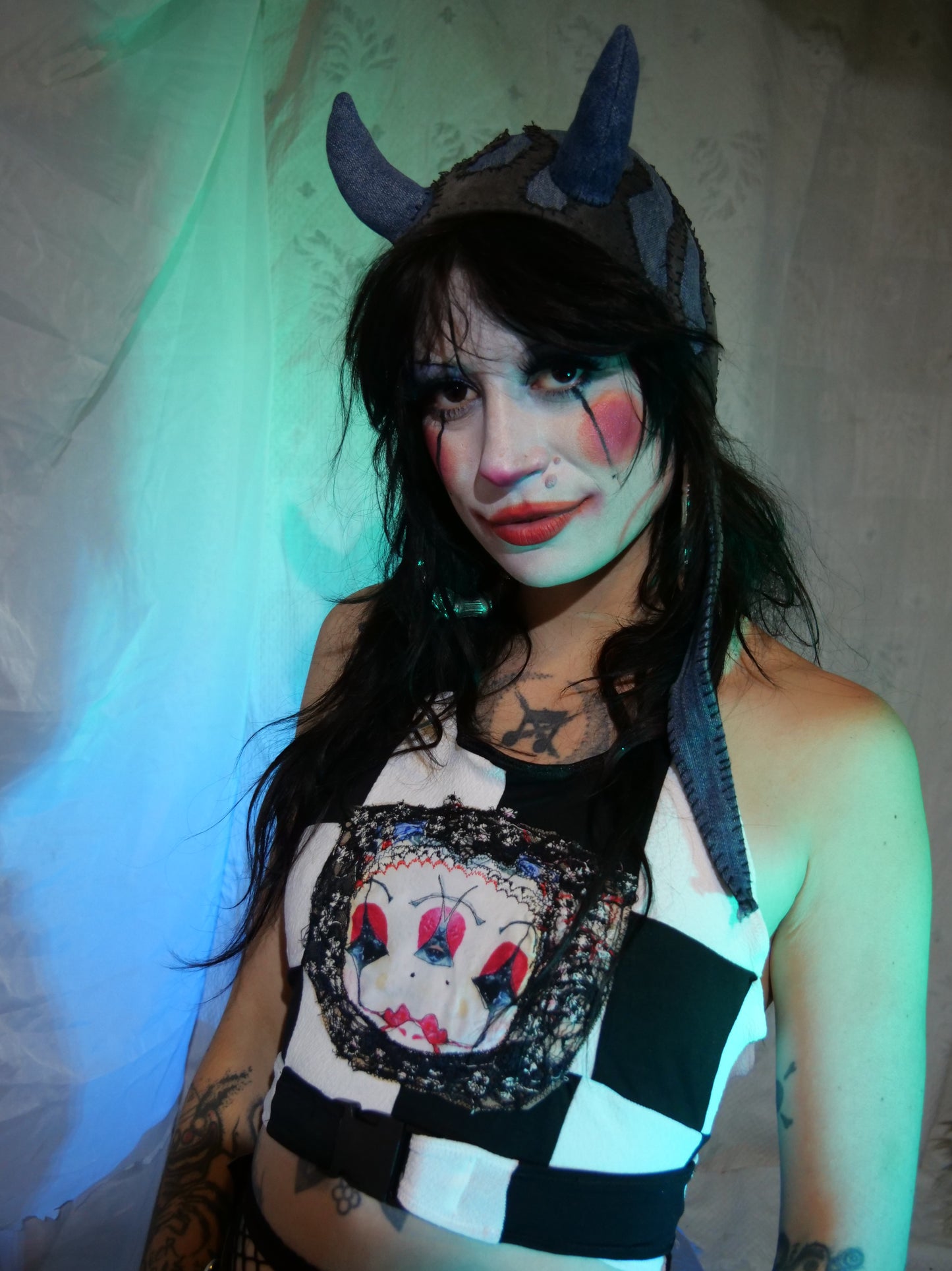 Chequered Mask Mirrored Halterneck
