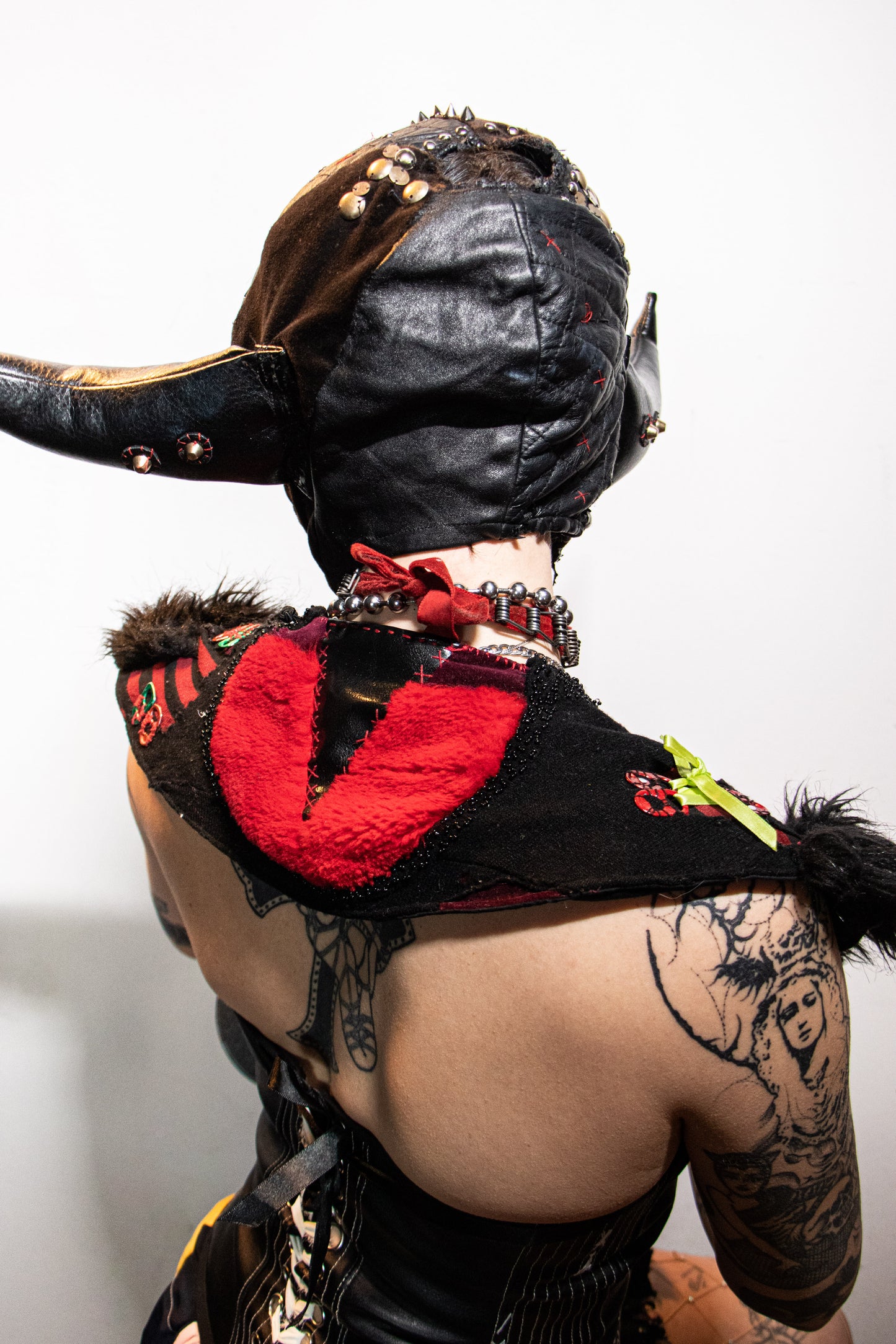 Pussy Tattie Black & Red Fur Shoulder Shrug with ties