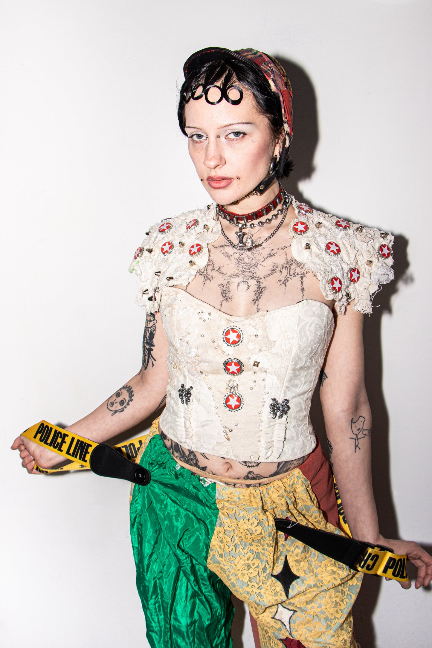 Pussy Tattie Sternie Shoulder Shrug Bottle cap Victorian Lace with studs