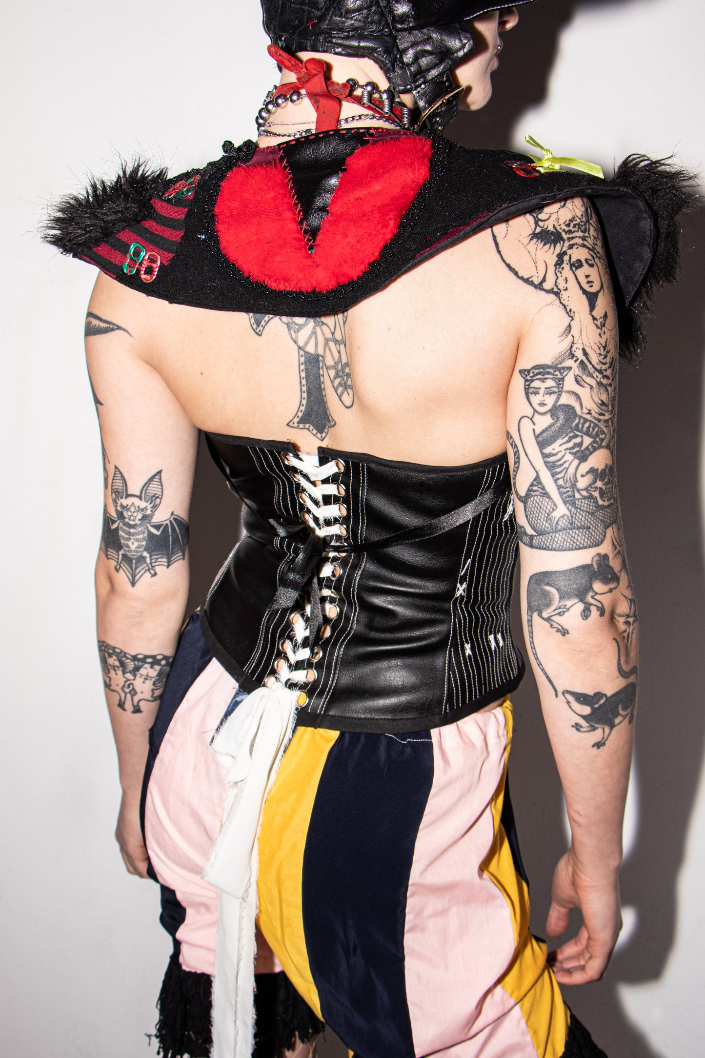 Pussy Tattie Black & Red Fur Shoulder Shrug with ties