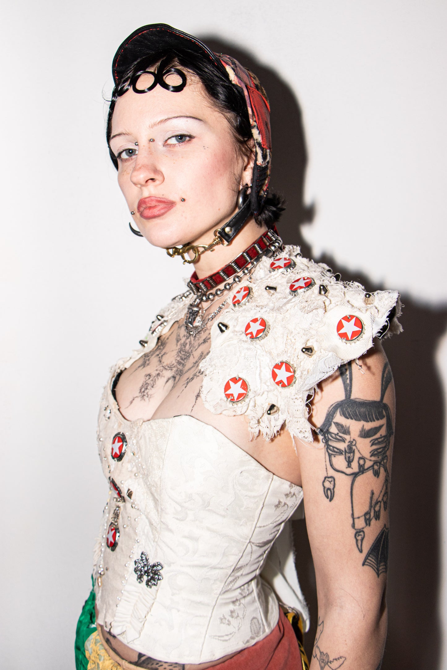 Pussy Tattie Sternie Shoulder Shrug Bottle cap Victorian Lace with studs