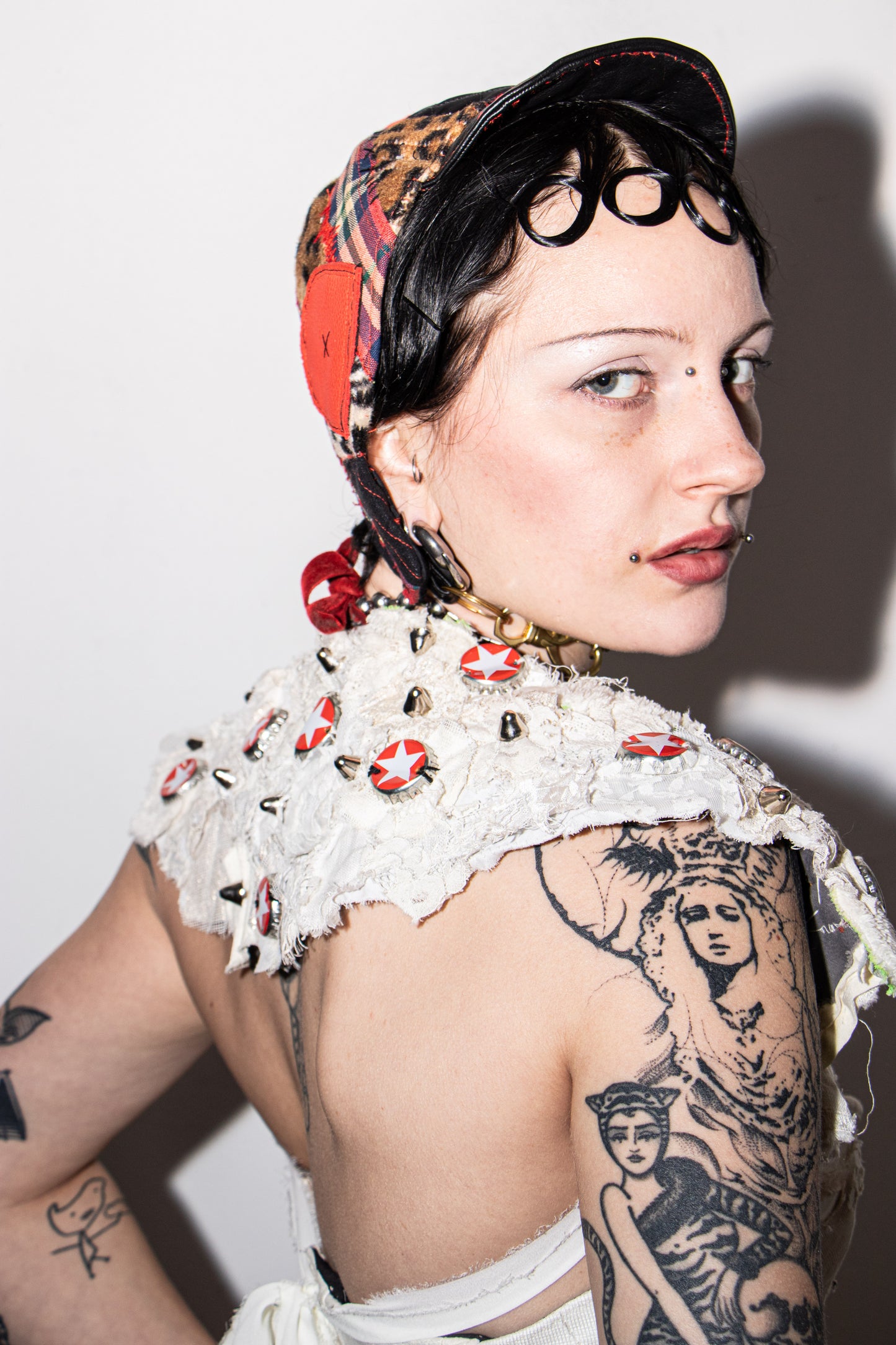 Pussy Tattie Sternie Shoulder Shrug Bottle cap Victorian Lace with studs